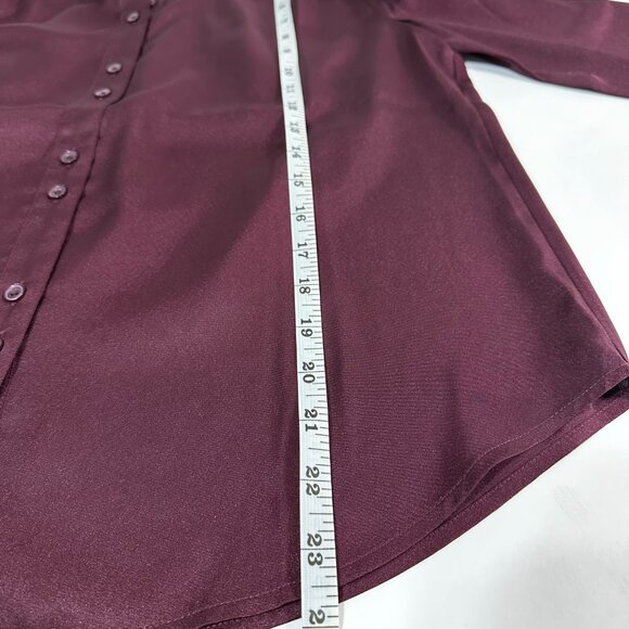 Ann Taylor Burgundy Puff Sleeve Pleated Button-Down Blouse – Size SP - Picture 13 of 16